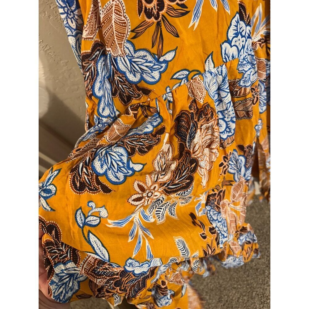Anthropologie Y Abel the Label Mango Magic Floral Paisley Yellow Boho Maxi Dress - Picture 8 of 11